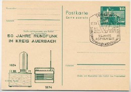 DDR P79-13-74 C20 Postkarte PRIVATER ZUDRUCK 50 J. Rundfunk Auerbach Sost. Treuen 1974 - Postales Privados - Usados