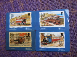 Man Island GPT Phonecard,4IOMA,B,C,D Stamp Of Railway Train,set Of 4.two Used And Two Mint, IOMC Turned Yellow Color - Francobolli & Monete