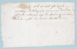 13 Août 1758  - Oradour - 87 - ACTE De DECES - 1 Page Pliée - Non Signé - Josephe Marcoux - Règne Louis XV - Manoscritti