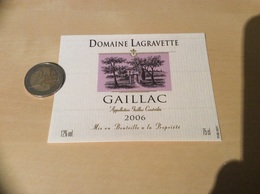 Etiquette * De Vin 2006 «GAILLAC - DOMAINE LAGRAVETTE (81)» - Gaillac