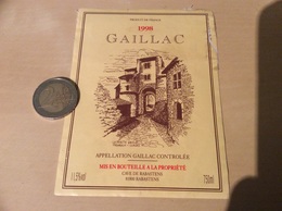 Etiquette De Vin 1998 «GAILLAC - LA PORTE DES ORMEAUX-CORDES - CAVE DE RABASTENS (81)» - Gaillac