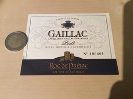 Etiquette De Vin Numéroté «GAILLAC Perlé - ROC De PRÉJAC (81)» - Gaillac
