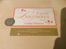 Etiquette De Vin 2009 Type 1 «GAILLAC PRIMEUR -Cuvée LASCOMBES - SARL CVO - Gaillac (81)» - Gaillac