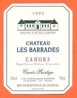 étiquette Vin De Cahors Chateau Les Barrades 1995 De Monpezat à Albas - 75 Cl - Cahors