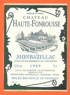 étiquette Autocollante Vin Monbazillac Chateau Haute Fonrousse 1989 Géraud à Monbazillac - 75 Cl - Monbazillac