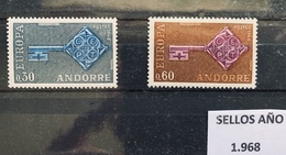 ANDORRA FRANCESA SELLOS NUEVOS C/ FIJASELLOS 1968* ED 208/209, YV 188/189 - Unused Stamps