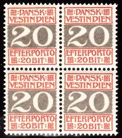 1905. Numeral Type.  20 Bit Red/grey In Beautiful Bloc Of 4. (Michel P6A) - JF103753 - Denmark (West Indies)