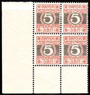 1905. Numeral Type.  5 Bit Red/grey. Lower Margin Bloc Of 4. 2 Stamps Hinged. (Michel P5A) - JF103754 - Danemark (Antilles)