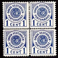 1902. Ring Type. 1 Cent Blue In Bloc Of 4. One Stamp Thin. (Michel P1) - JF103758 - Denmark (West Indies)