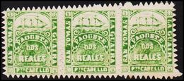 1866-1867. SAN TOMAS LA GUIRA Pto CABELLO. PAQUETE DOS REALES. 3-STRIP. (Michel FACIT LG 17) - JF193828 - Danemark (Antilles)