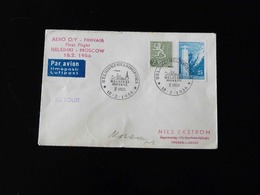 FIRST FLIGHT   HELSINKI - MOSCOU  -  1956  - - Covers & Documents