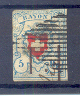 " Croix Non Encadrée, Rayon I "1851, Yvert 20, Cat. 130.00 Euros. - 1843-1852 Federal & Cantonal Stamps