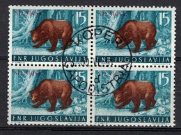 Italy Yugoslavia Trieste 1954 Zone B, Bear Fauna Animals (o), Used, Block 0f 4 - Oblitérés