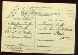 Carte FM Du Camp D 'Avord Pour Paris En 1940 - N292 - Guerra Del 1939-45
