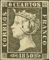 (*)1A. 1850. 6 Cuartos Negro (Tipo II-16). Variedad "Puntito De Tinta", A La Altura De La Cabeza. MAGNIFICO. Cert. GRAUS - Altri & Non Classificati