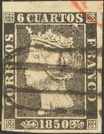 º1A. 1850. 6 Cuartos Negro, Borde De Hoja. Matasello PARRILLA DE MADRID. MAGNIFICO. - Altri & Non Classificati