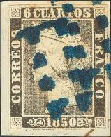 º1. 1850. 6 Cuartos Negro (I-19), Sobre Fragmento. Matasello "11" (limado), En Azul De Sevilla, Estampado Dos Veces. MAG - Altri & Non Classificati