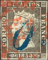 º1. 1850. 6 Cuartos Negro (I-20). Matasello Mixto "O", De Zaragoza Y Baeza. MAGNIFICO Y RARISIMO. - Other & Unclassified
