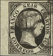 º6. 1851. 6 Cuartos Negro, Borde De Hoja. PIEZA DE LUJO. - Altri & Non Classificati