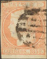 º14. 1852. 2 Reales Naranja Pálido, Borde De Hoja. Mínimo Cortecito En La Parte Inferior Del Sello. MAGNIFICO Y ESPECTAC - Other & Unclassified