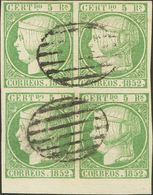 º15(4). 1852. 5 Reales Verde, Bloque De Cuatro Borde De Hoja Inferior. PIEZA DE LUJO. - Sonstige & Ohne Zuordnung