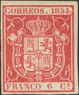 (*)24. 1854. 6 Cuartos Carmín. Color Muy Intenso. MAGNIFICO. Cert. CEM. - Other & Unclassified