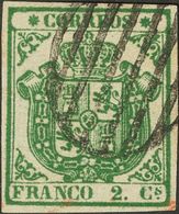 º32. 1854. 2 Cuartos Verde. Grandes Márgenes Y Color Muy Intenso (matasello Muy Limpio). PIEZA DE LUJO. Cert. CEM. - Other & Unclassified