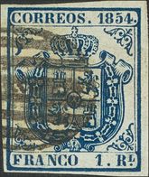 º34. 1854. 1 Real Azul. MAGNIFICO. Cert. CEM. - Otros & Sin Clasificación