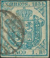 º34A. 1854. 1 Real Azul Claro (pequeña Reparación). MAGNIFICO Y MUY RARO. Cert. CEM. - Other & Unclassified