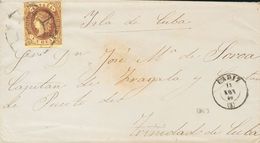 Sobre 61. 1862. 1 Real Castaño. CADIZ A TRINIDAD (CUBA). Matasello R.CARRETA Nº3. MAGNIFICA. - Other & Unclassified