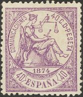 (*)148. 1874. 40 Cts Violeta. Color Intenso Y Excelente Centraje. MAGNIFICO Y RARO. Cert. GRAUS Y COMEX. - Otros & Sin Clasificación