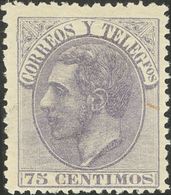 *212. 1882. 75 Cts Violeta Gris. Color Muy Intenso. MAGNIFICO. Cert. CEM. Edifil 2018: 415 Euros - Other & Unclassified