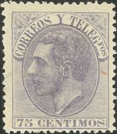 *212. 1882. 75 Cts Violeta Gris. Color Muy Intenso. MAGNIFICO. Cert. CEM. Edifil 2018: 415 Euros - Otros & Sin Clasificación