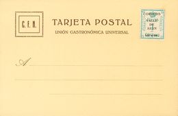 (*). 1929. Sobrecarga CORREOS / VALLE / DE / ARAN / 15 Cts Sobre 1 Cts Verde, Sobre Tarjeta Postal De La Unión Gastronóm - Otros & Sin Clasificación