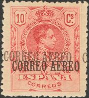 **293hh. 1920. 10 Cts Rojo. Variedad SOBRECARGA DOBLE. MAGNIFICO. Edifil 2015: +148 Euros - Otros & Sin Clasificación