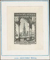 (*)436P. 1929. 5 Cts Negro. PRUEBA DE PUNZON, Adherida Sobre Cartulina Con Leyenda JOSE SANCHEZ TODA. MAGNIFICA Y RARISI - Sonstige & Ohne Zuordnung