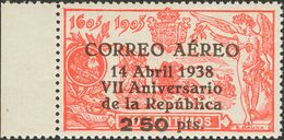 **756. 1938. 2'50 Pts Sobre 10 Cts Rojo, Borde De Hoja. Excelente Centraje. PIEZA DE LUJO. - Other & Unclassified