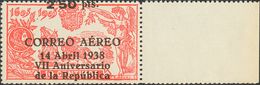 **756hdv. 1938. 2'50 Pts Sobre 10 Cts Rojo. Variedad SOBRECARGA DESPLAZADA HACIA ABAJO. MAGNIFICO. Edifil 2015: +324 Eur - Otros & Sin Clasificación