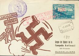 Sobre 757. 1938. 45 Cts + 2 Pts Azul. Sobre De Fantasía De BADALONA (BARCELONA) A GUADALAJARA. MAGNIFICA. - Other & Unclassified
