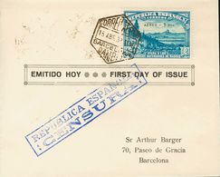 Sobre 759. 1938. AEREO+5 PTS. Sobre De Primer Día Correo Interior De BARCELONA. MAGNIFICA Y RARA. - Otros & Sin Clasificación