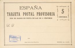 (*)EPCC2. 1885. 5 Cts Negro. TARJETA POSTAL PROVISORIA DE CARRERAS CANDI (con Marquilla En Violeta). MAGNIFICA. - Otros & Sin Clasificación