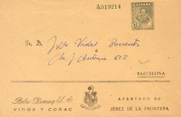 Sobre EP1431. (1941ca). 15 Cts Verde Gris Sobre Entero Postal Privado PEDRO DOMECQ (Barcelona En Papel Crema) De JEREZ A - Andere & Zonder Classificatie