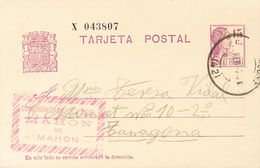 Sobre EP69. 1937. 15 Cts Rosa Sobre Tarjeta Entero Postal De MAHON A TARRAGONA. En El Frente Marca COMANDANTE BUQUE PRIS - Altri & Non Classificati