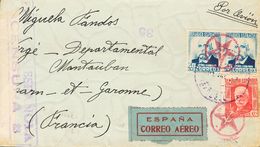 Sobre 734, 670(2). 1937. 30 Cts Rojo Y 40 Cts Azul, Dos Sellos. Dirigida A MONTAUBAN (FRANCIA). Matasello Fechador Azul. - Andere & Zonder Classificatie