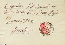 Sobre 752. 1939. 45 Cta Rosa. VALVERDE (CIUDAD-REAL) A BARCELONA, Remitida Por Un Refugiado En La Propia Casa Del Pueblo - Autres & Non Classés