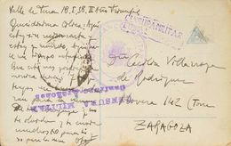 Sobre . 1938. Tarjeta Postal De BUBAL (HUESCA) A ZARAGOZA. Marca De Franquicia COMANDANCIA MILITAR DE / ¿JACA? (texto Bo - Altri & Non Classificati