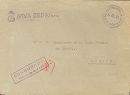 Sobre . (1939ca). Frontal De LEON A BURGOS. Marca De Franquicia SECRETARIA PROVINCIAL MILICIAS / J.A.P. / LEON, En Viole - Autres & Non Classés