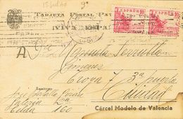 Sobre 917(2). 1940. 10 Cts Rosa, Dos Sellos. Tarjeta Postal Con El Membrete CARCEL MODELO DE VALENCIA Del Correo Interio - Otros & Sin Clasificación