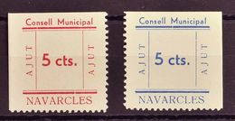 (*). 1937. 5 Cts Carmín Y 5 Cts Azul. NAVARCLES (BARCELONA). AJUT. MAGNIFICOS Y RAROS. (Fesofi 1/2 Y Allepuz 1/2) - Other & Unclassified