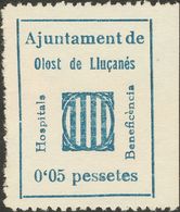 (*). 1937. 5 Cts Azul. OLOST DE LLUGANES (BARCELONA). MAGNIFICO Y RARO. (Fesofi 1 Y Allepuz 1) - Otros & Sin Clasificación